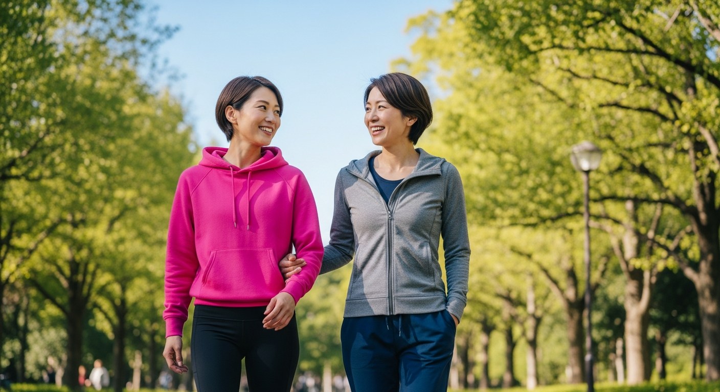 仲間と楽しくウォーキングを続ける30代40代の女性