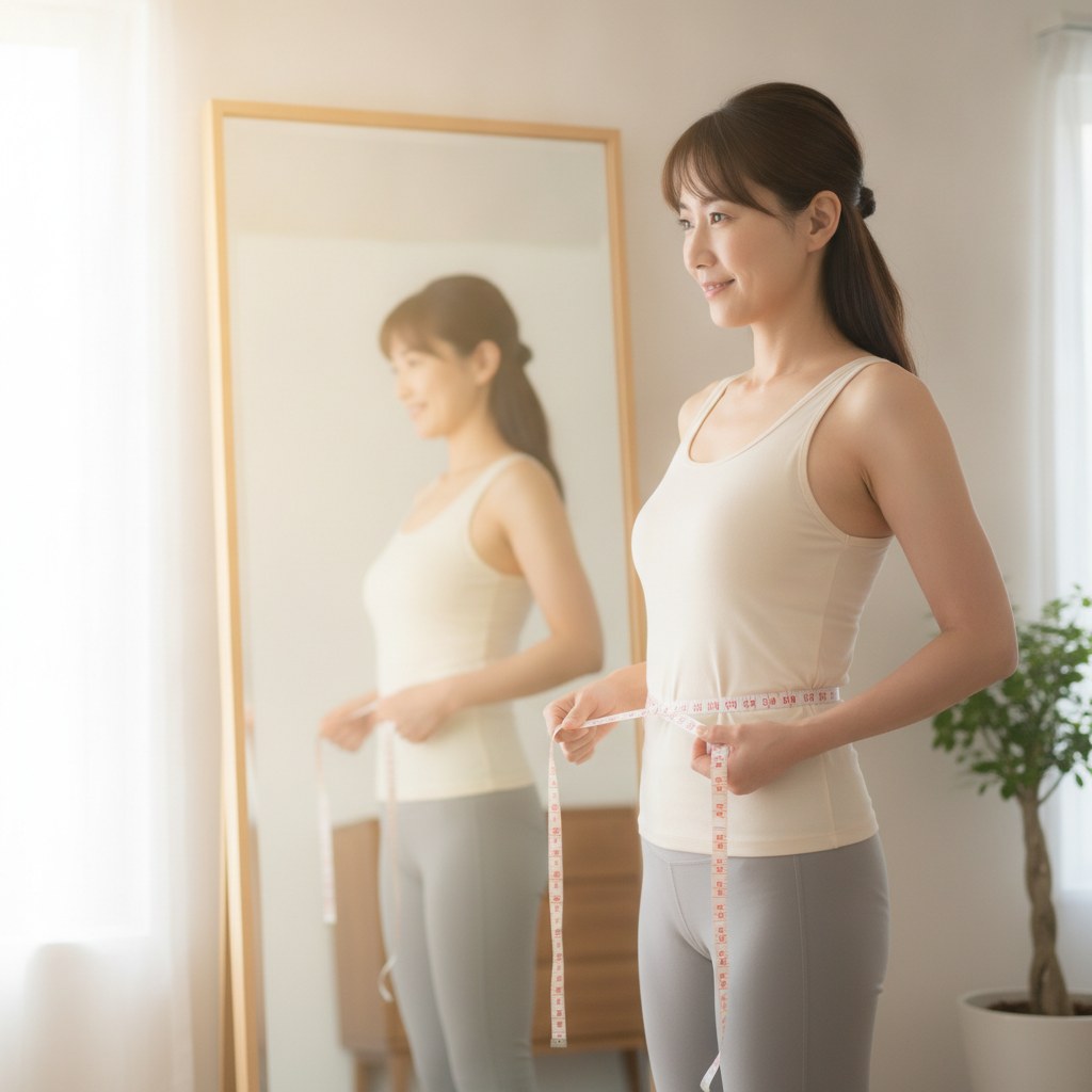 体重以外の変化をウエストでチェックする30〜40代の女性